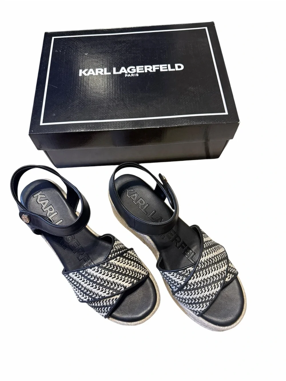 🌼🌟NIB KARL LAGERFELD PARIS Women's Celest Ankle-Strap Espadrille Platform Wedge